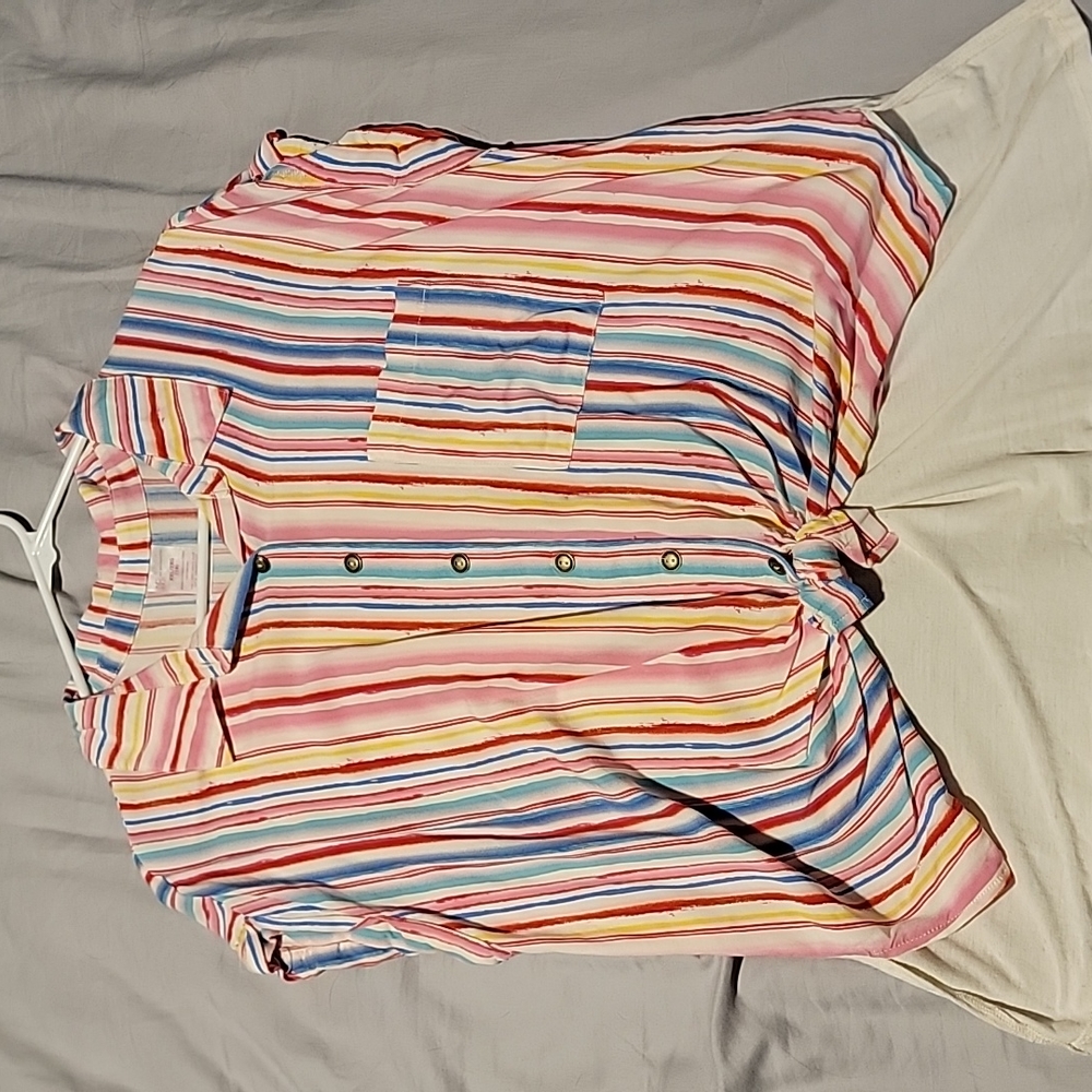 Multicolor high low striped top